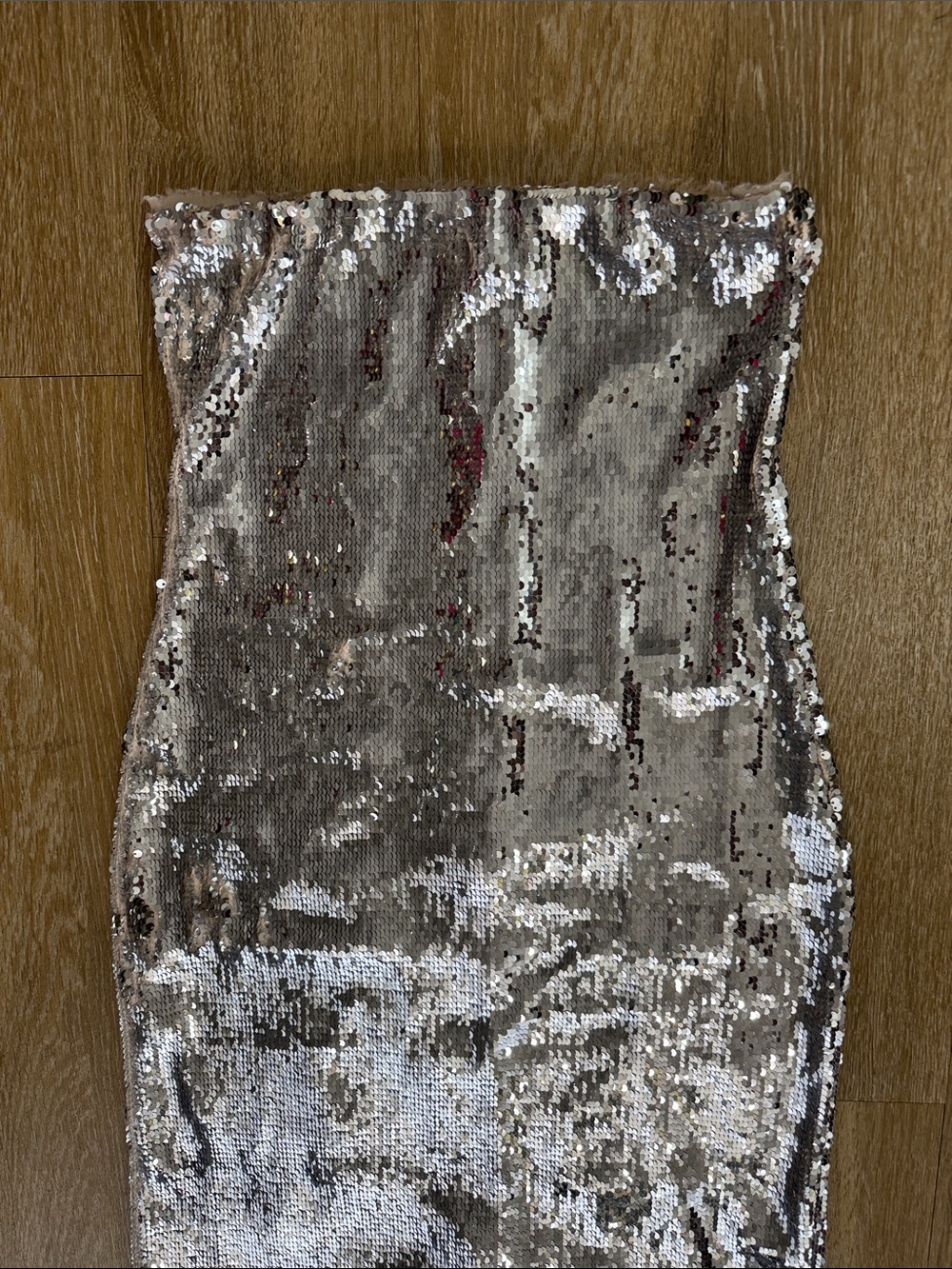 Zara Strapless Silver Metallic Sequin Midi Tube Dress Size Small - Picture 10 of 12